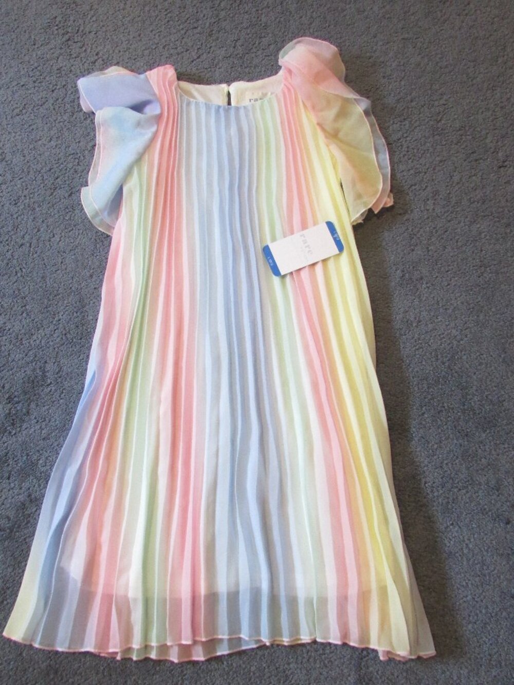 NWT Rare Editions Girls Large 10/12 Pastel Rainbow Chiffon Ruffled Lined Dress